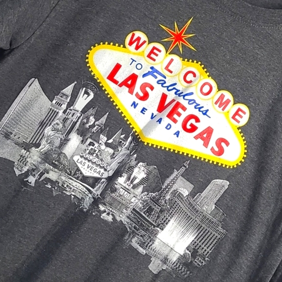 Las Vegas Strip Nevada Casual Gray Graphic Print Long Sleeve Tee Men's Size 2XL - Picture 9 of 17